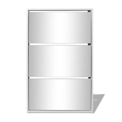 vidaXL Mueble zapatero 3 niveles y espejo blanco 63x17x102,5 cm