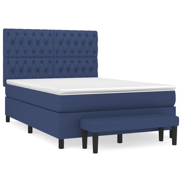 vidaXL Cama box spring con colch&oacute;n tela azul 140x190 cm
