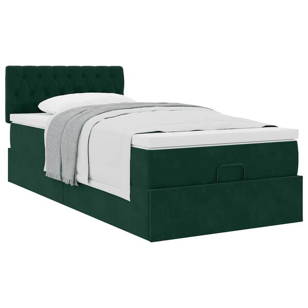 vidaXL Estructura de cama otomana colch&oacute;n terciopelo verde oscuro