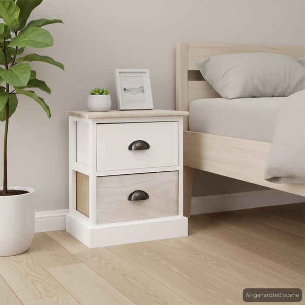 vidaXL Mesitas noche 2 uds madera Paulownia blanco natural 38x28x45cm