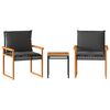 vidaXL Mesita y sillas con cojines 3 pzas rat&aacute;n PE madera acacia negro