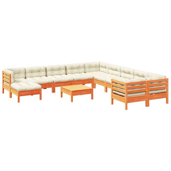 vidaXL Set de sofás jardín 12 pzas con cojines madera pino marrón cera