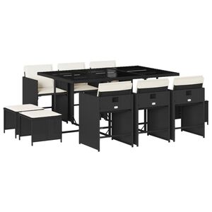 vidaXL Set de comedor jard&iacute;n 11 pzas con cojines rat&aacute;n sint&eacute;tico negro