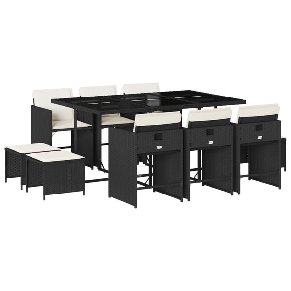 vidaXL Set de comedor jard&iacute;n 11 pzas con cojines rat&aacute;n sint&eacute;tico negro