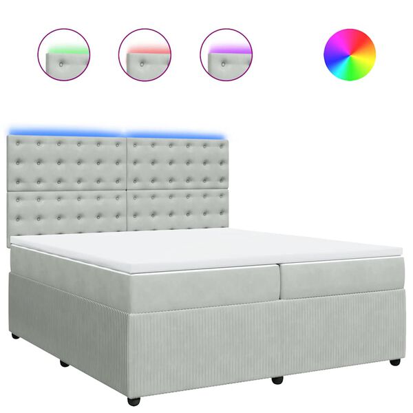 vidaXL Cama box spring con colch&oacute;n terciopelo gris claro 200x200 cm
