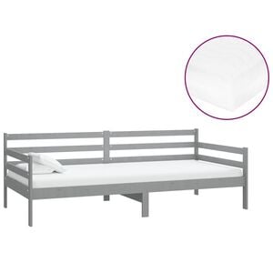 vidaXL Sof&aacute; cama con colch&oacute;n madera de pino maciza gris 90x200 cm