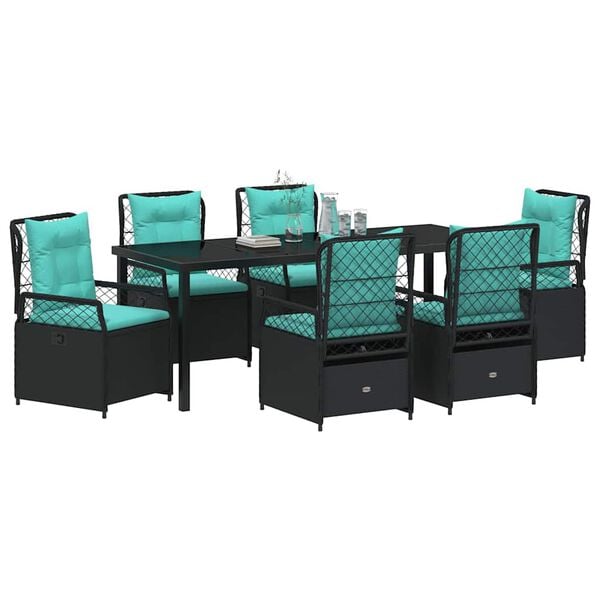 vidaXL Conjunto de Comedor de Jard&iacute;n 7 pcs Negro rat&aacute;n sint&eacute;tico
