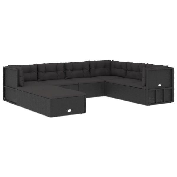 vidaXL Set de muebles de jard&iacute;n 8 pzas y cojines rat&aacute;n sint&eacute;tico negro