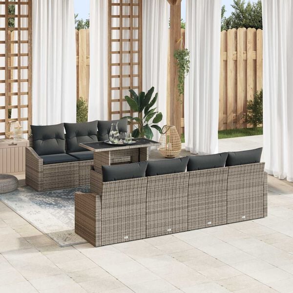 vidaXL Conjunto de sofá de jardín 8 pcs Gris Poliratán