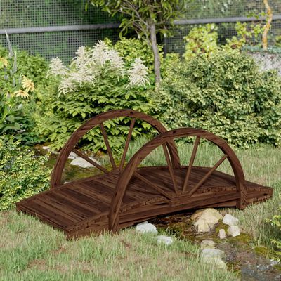 vidaXL Puente de jardín con media rueda madera maciza abeto 99x50x38cm