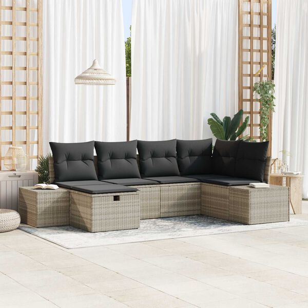 vidaXL Conjunto de sofá de jardín 6 pcs Gris Claro ratán sintético
