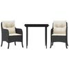 vidaXL Set comedor de jard&iacute;n 3 pzas con cojines rat&aacute;n sint&eacute;tico negro