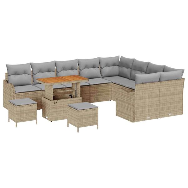 vidaXL Conjunto de sofá de jardín con cojín 12 pcs Beige y Gris Claro