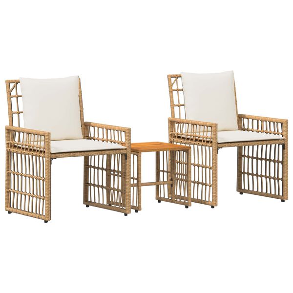 vidaXL Juego de muebles de exterior 3 pcs Natural y Crema
