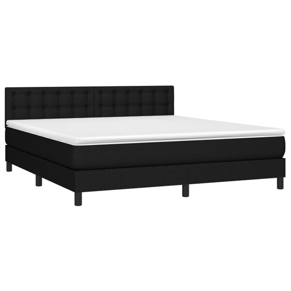 vidaXL Cama box spring colch&oacute;n y luces LED tela negro 160x200 cm