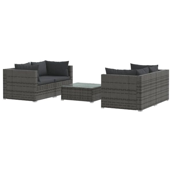 vidaXL Set de muebles de jard&iacute;n 5 pzas y cojines rat&aacute;n sint&eacute;tico gris