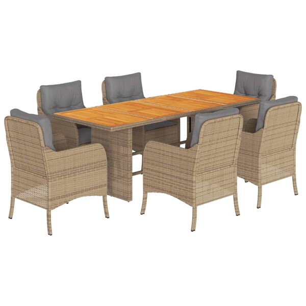 vidaXL Set comedor de jard&iacute;n 7 pzas con cojines rat&aacute;n sint&eacute;tico beige