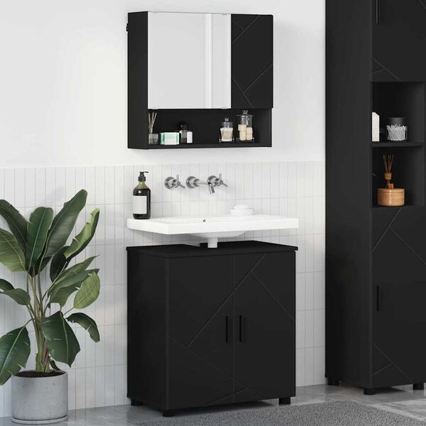 vidaXL Juego de muebles de ba&ntilde;o Montaje en la pared 2 pcs Negro