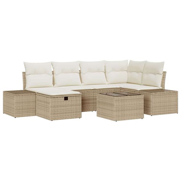 vidaXL Conjunto de sofá de jardín 7 pcs Beige ratán sintético