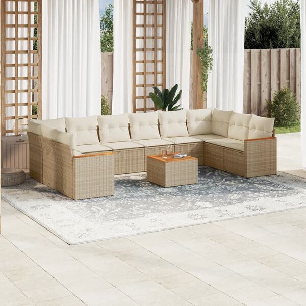 vidaXL Set de sof&aacute;s de jard&iacute;n 11pzas con cojines rat&aacute;n sint&eacute;tico beige