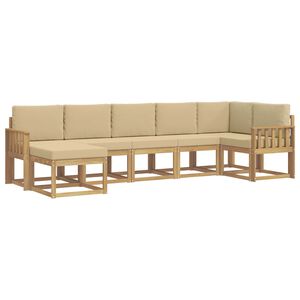 vidaXL Conjunto de sof&aacute;s de exterior con coj&iacute;n 7 pcs y Beige Poli&eacute;ster