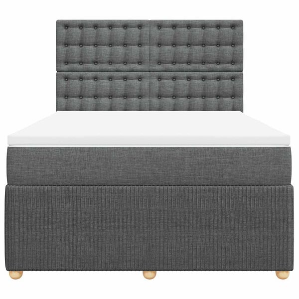vidaXL Cama box spring con colch&oacute;n tela gris oscuro 140x200 cm