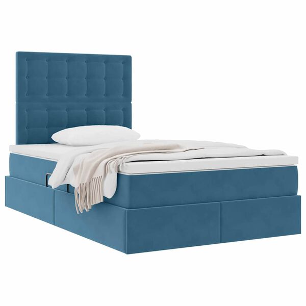 vidaXL Cama con almacenamiento y colch&oacute;n Azul Oscuro 120 x 200 cm