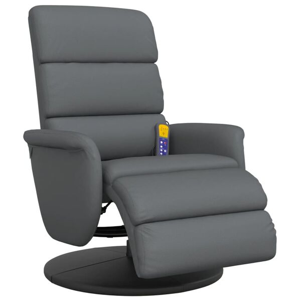 vidaXL Sill&oacute;n reclinable de masaje con reposapi&eacute;s cuero sint&eacute;tico gris