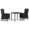 vidaXL Juego de comedor de jard&iacute;n 3 piezas con cojines negro