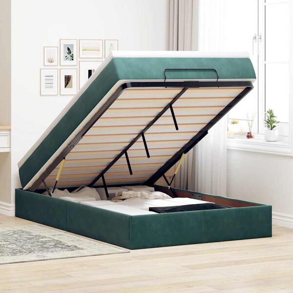 vidaXL Estructura cama otomana colch&oacute;n terciopelo verde oscuro