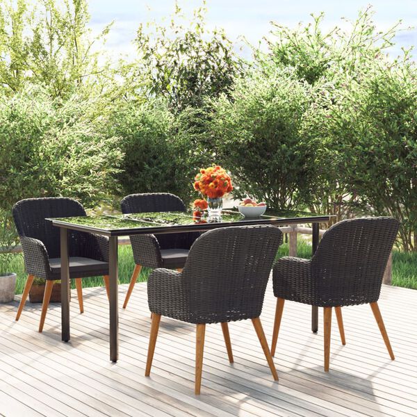 vidaXL Juego de comedor de jardín 5 piezas con cojines negro