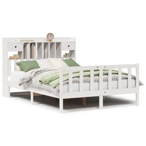 vidaXL Cama con estantería sin colchón madera maciza blanca 160x200 cm