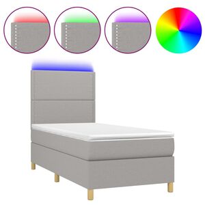 vidaXL Cama box spring colch&oacute;n y luces LED tela gris claro 90x190 cm