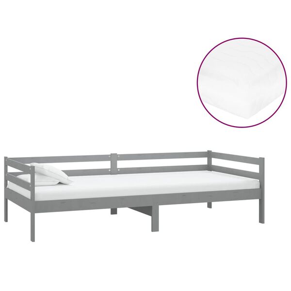 vidaXL Sofá cama con colchón madera de pino maciza gris 90x200 cm