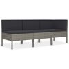 vidaXL Set de muebles de jard&iacute;n 3 pzas y cojines rat&aacute;n sint&eacute;tico gris