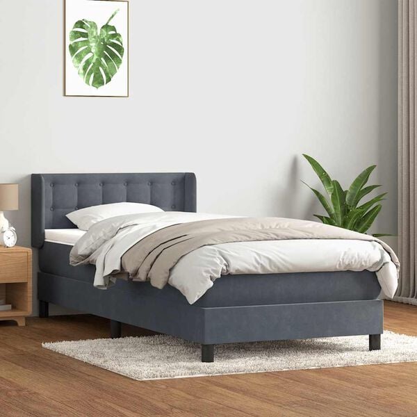 vidaXL Cama box spring con colch&oacute;n terciopelo gris oscuro 80x220 cm