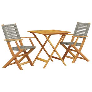vidaXL Juego de bistro de 3 piezas rat&aacute;n PE y madera maciza gris