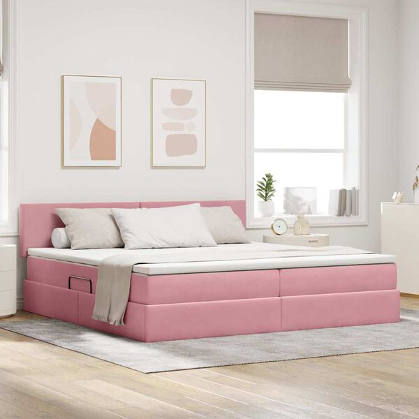 vidaXL Cama con almacenamiento y LED Rosa 200 x 200 cm Terciopelo