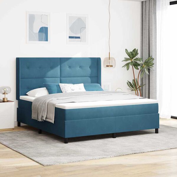 vidaXL Cama con Box Spring LED y Colch&oacute;n Azul 180 x 200 cm Terciopelo