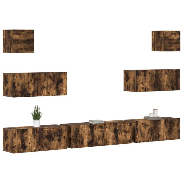 vidaXL Set de muebles de TV 7 pzas madera contrachapada roble ahumado