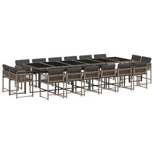 vidaXL Set comedor de jard&iacute;n 17 pzas y cojines rat&aacute;n sint&eacute;tico gris