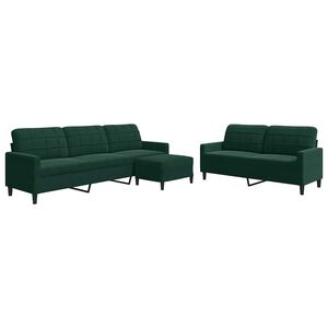vidaXL Juego de sof&aacute;s con cojines 3 piezas terciopelo verde oscuro