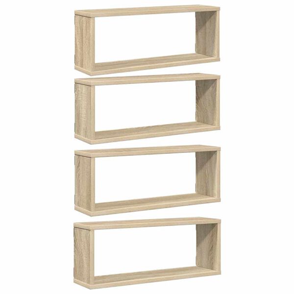 vidaXL Estante cubo pared 4 uds contrachapado roble Sonoma 60x15x23 cm