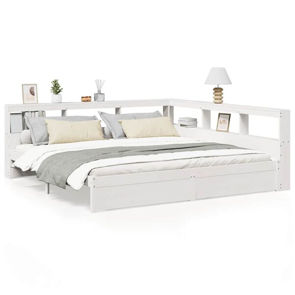 vidaXL Cama con estanter&iacute;a sin colch&oacute;n madera maciza blanca 200x200 cm
