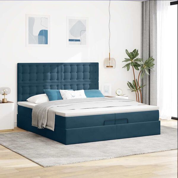 vidaXL Estructura de cama otomana colchones terciopelo azul oscuro