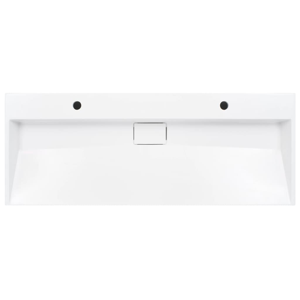 Lavabo Da Parete In Resina VidaXL 50x35x24 Cm - Bianco, Capacità 11 Litri, Con Foro Troppopieno E Porta Sapone