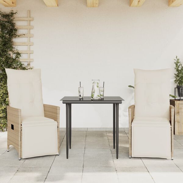 vidaXL Sillones reclinables de jard&iacute;n con cojines beige 2 uds rat&aacute;n PE