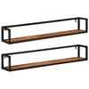 vidaXL Estantes de pared 2 uds madera maciza mango hierro 110x17x17 cm