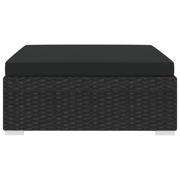 vidaXL Reposapiés seccional con cojín 1 ud ratán sintético negro