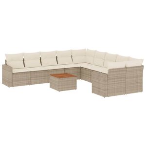 vidaXL Set de sof&aacute;s de jard&iacute;n 11pzas con cojines rat&aacute;n sint&eacute;tico beige